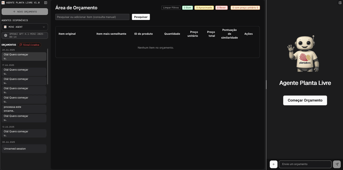 Planta Livre Procurement Interface